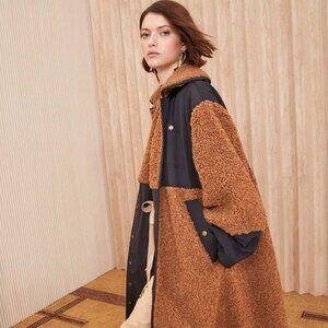 Ulla Johnson Killian Colorblock Pattern Faux Fur Coat SIERRA Size Petite